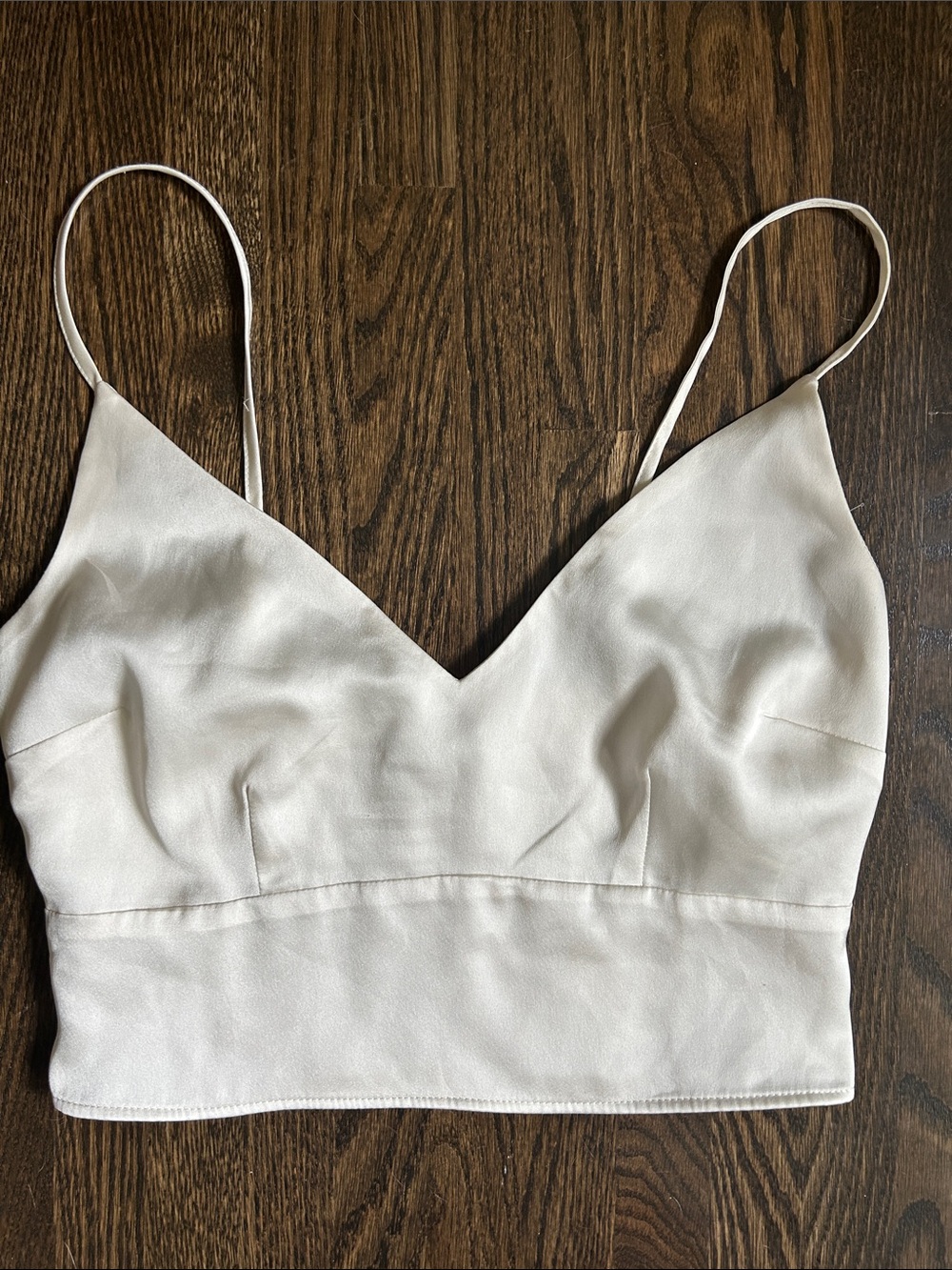 Abercrombie & Fitch Cream V-Neck Satin Bralette Crop Top